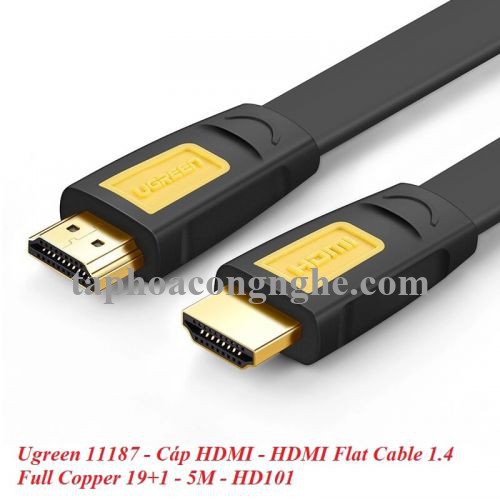 Ugreen 11187 5M màu Vàng Cáp tín hiệu HDMI chuẩn 1.4 hỗ trợ phân giải 4K * 2K cáp dẹt HD101 30011187